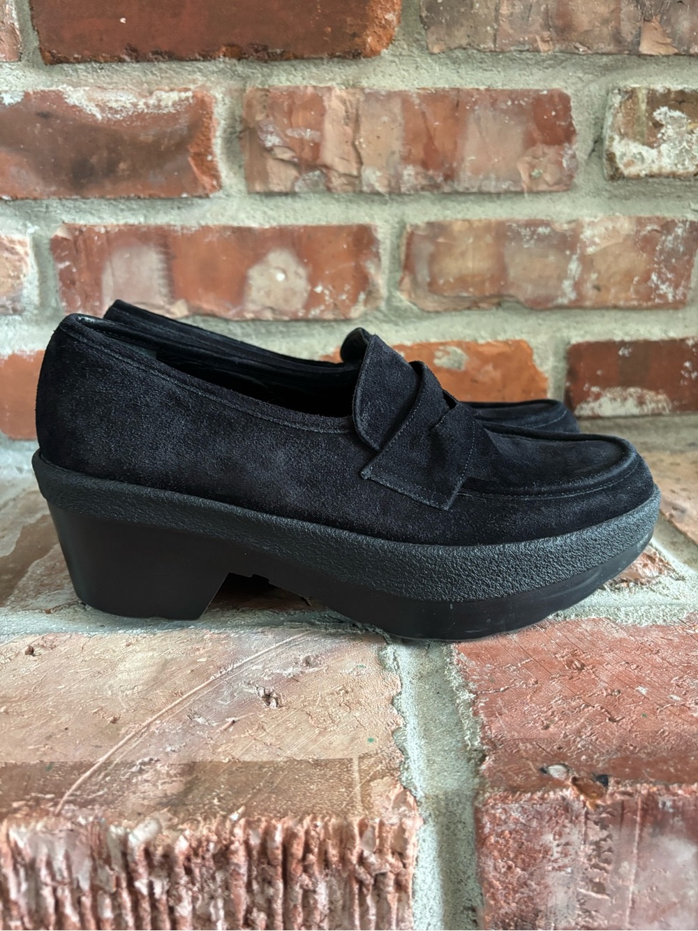 Robert Clergerie Black Suede Leather Platform Penny Loafers Shoes, 7